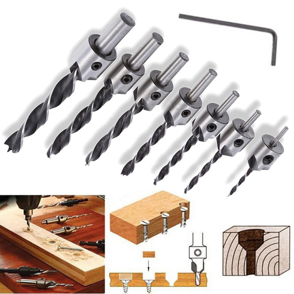 7 pcs Drill Bit Wood 5 Flute HSS Countersink Set 3-10mm Carpentry Tool CHZ 