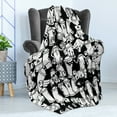 thumbnail image 4 of Urban Graffiti Soft Flannel Fleece Throw Blanket, Anthropomorphised Graffiti Spray Can Sport Characters and Skull, Cozy Plush for Indoor and Outdoor Use, 70" x 90", Black and White, by Ambesonne, 4 of 5