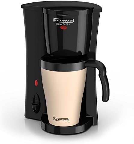 Black/Beige BLACK+DECKER Brew n Go Personal Coffeemaker with Travel Mug DCM18 