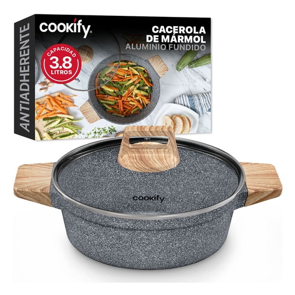 Olla Cacerola de Aluminio con Revestimiento Antiadherente Libre de PFOA Cookify (Mármol Gris, 28 cm)