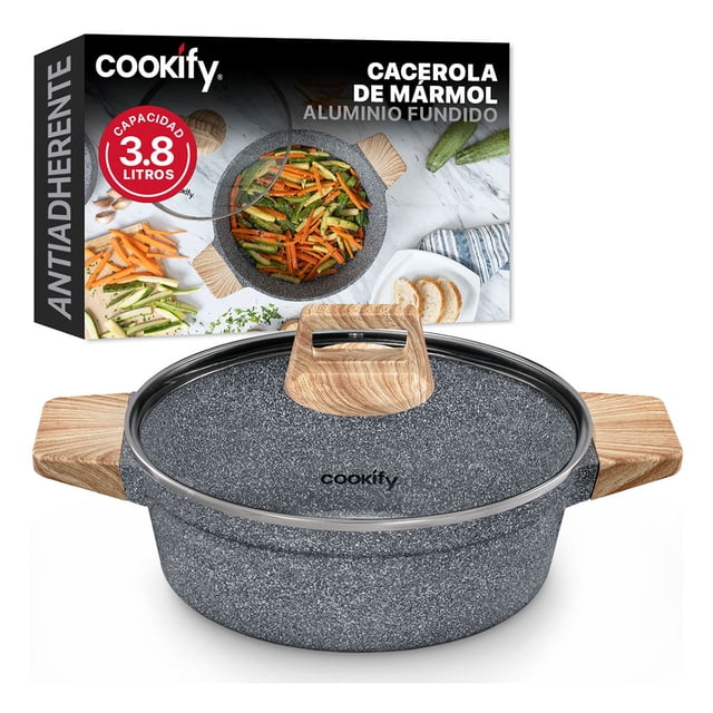 Olla Cacerola de Aluminio con Revestimiento Antiadherente Libre de PFOA Cookify (Mármol Gris, 28 cm)