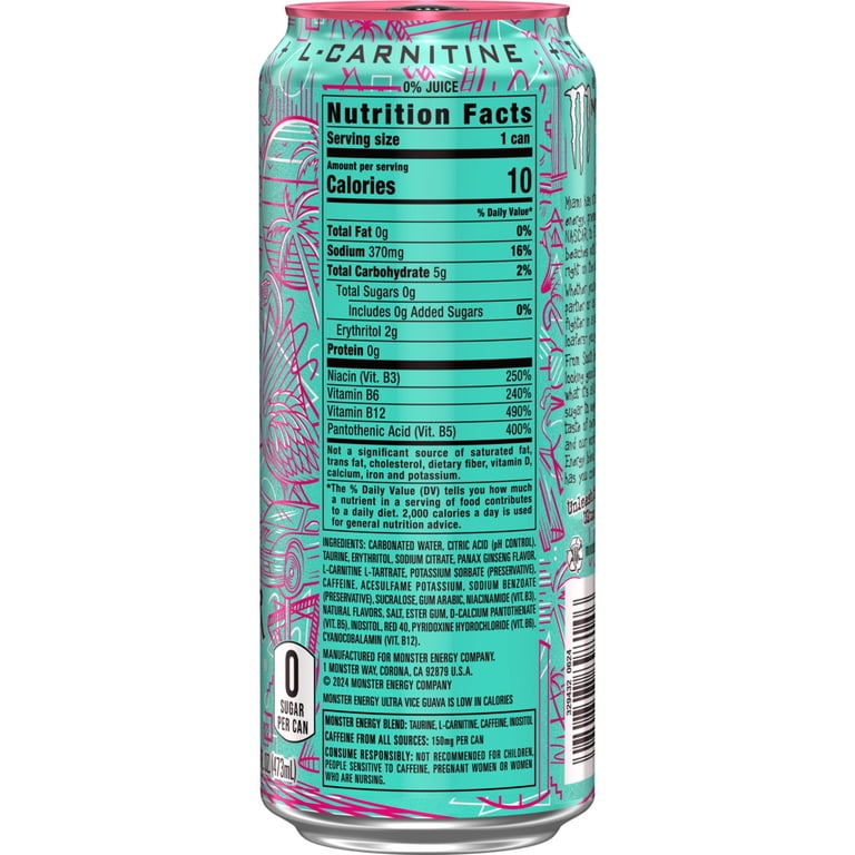 Monster Energy Ultra, Vice Guava, Sugar Free Energy Drink, 16 Fl