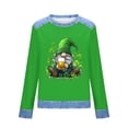 thumbnail image 5 of TaTaai Women Casual Long Sleeve Waffle Knit Top St Patrick's Day Printed Crew Neck Denim Splice Solid Color Fashion Streetwear Top Gift, 5 of 5
