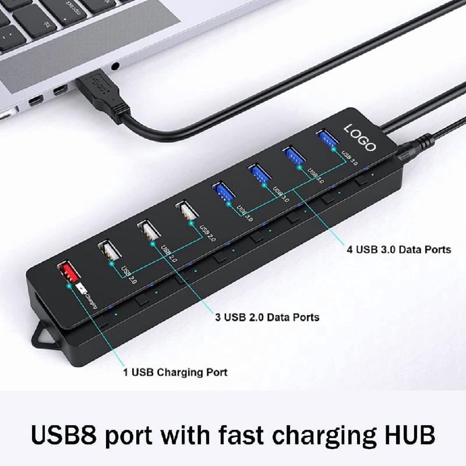 8 Port USB 3.0 2.0 Hub Multi USB Port Hub with Individual Switches Light