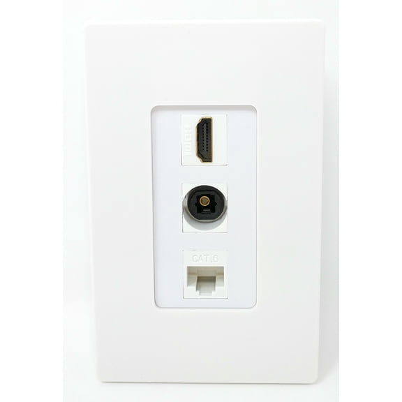 RiteAV - 1 Port HDMI and 1 Port Toslink and 1 Port Cat6 Ethernet Screwless Decorative Wall Plate - White