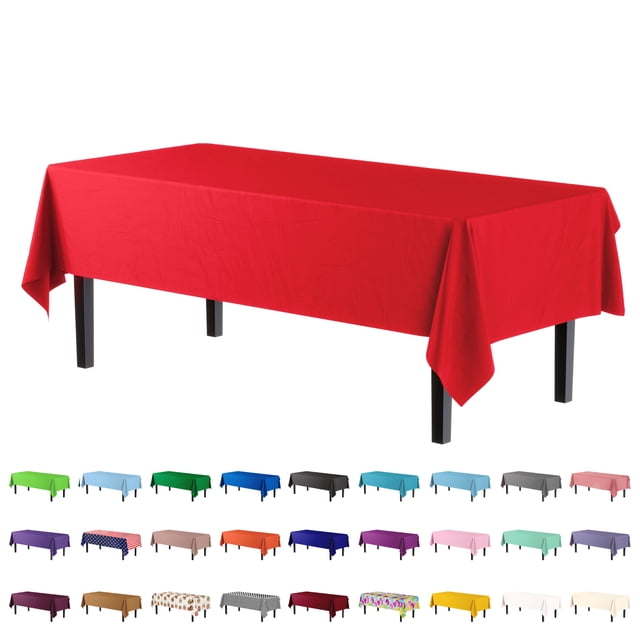 Exquisite Red Plastic Tablecloth Cover - 54" x 108" - Heavy Duty - Disposable - Single Count