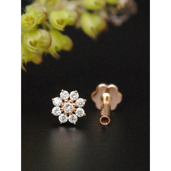 Cluster Stud Nose Pin For Women's 14k Rose Gold Plated Lab Created 1Ct Round Cut Lab Created Diamond