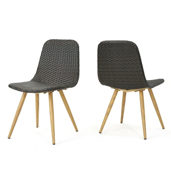 Illa Side Dining Chair, Modern Style Iron Legs, Dark Gray Wicker Rattan
