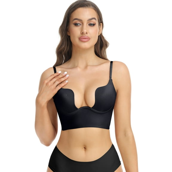 COMFREE Low Back Bras for Women Deep U Plunge Backless Bras Seamless Halter Bras Wire Lifting Low Cut Bra