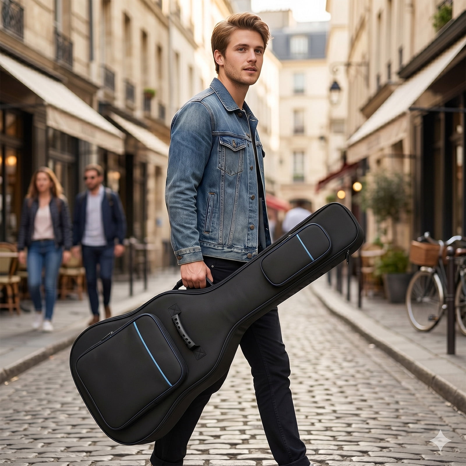 600D Oxford Cloth Electric Guitar Bag Black With Blue Line
