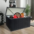 thumbnail image 3 of Outdoor Metal Storage Box,Patio Rattan Deck Box With Lockable Doors,Large Capacity,Waterproof Roofs, Storage Box For Storing Your Cushions, Pillows, Blankets, Toys,Black, 3 of 5