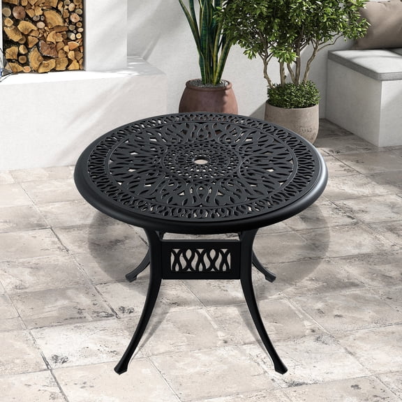 35.43-inch Cast Aluminum Table/Outdoor Patio Gathering/Ergonomic Design