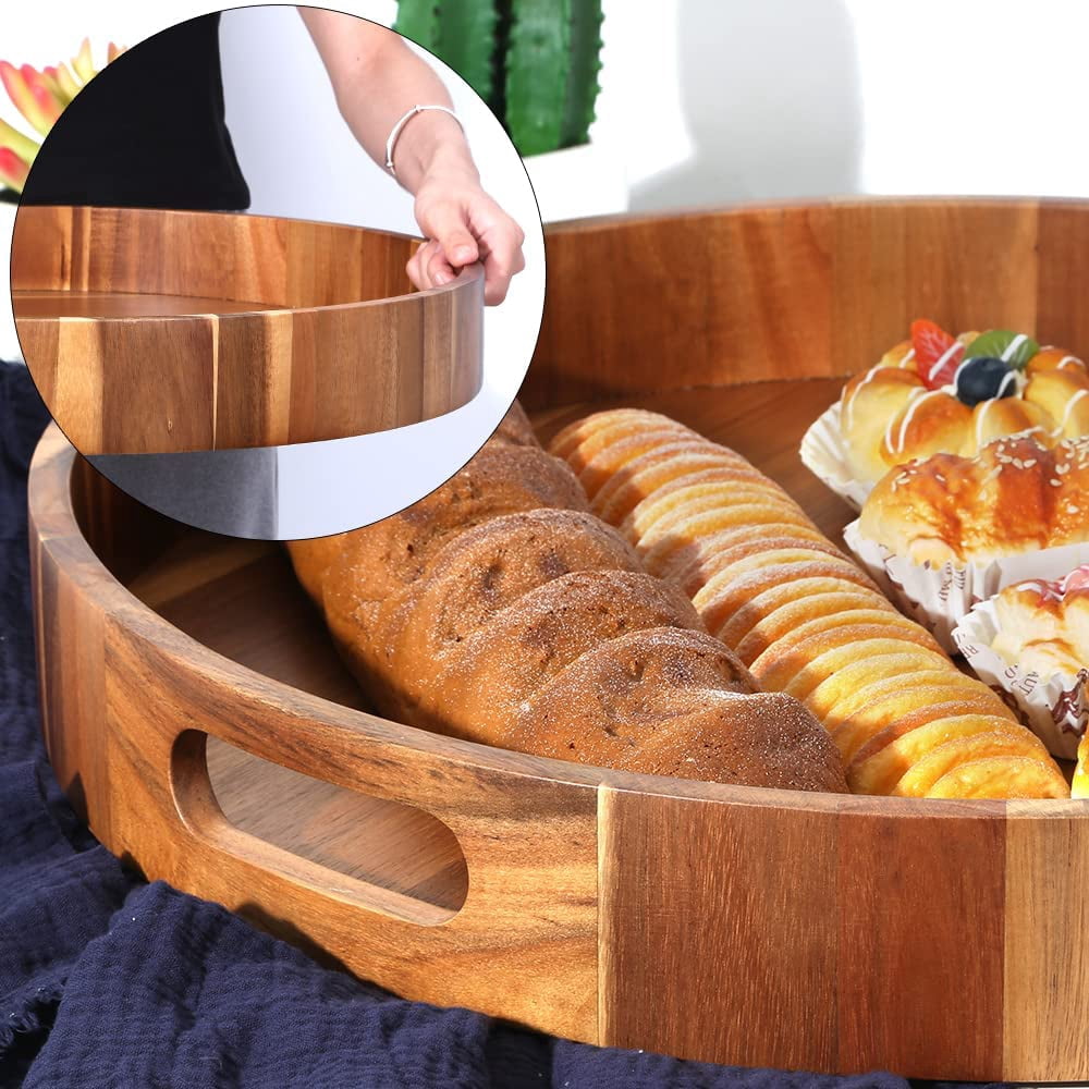 Extra Large Round Serving Tray | 20INCH | Heavy Duty Acacia Wood Trays for Big Ottoman Coffee Table Counter Giant Decorative Organizer Tray | Huge Kitchen Serveware Cheese Board Charcuterie Tray