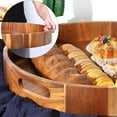 thumbnail image 3 of Heavy Duty Round Serving Decorative Tray w/Lovely Cloud Handles, 20" Extra Large Wood Decor Trays for Big Ottoman Coffee Table, Giant Table Centerpieces Decoration Organizer Huge Holiday Display Tray, 3 of 8