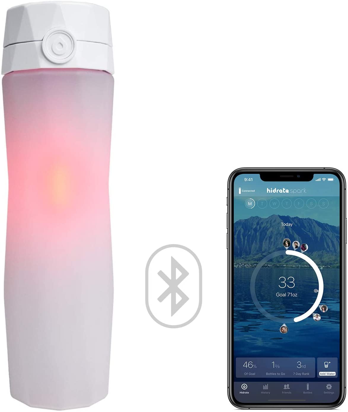 Hidrate Spark Smart Water Bottle, 24 oz, White Plastic, Flip