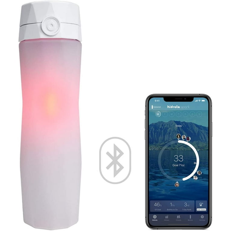 Hidrate Spark Smart Water Bottle, 24 oz, White Plastic, Flip
