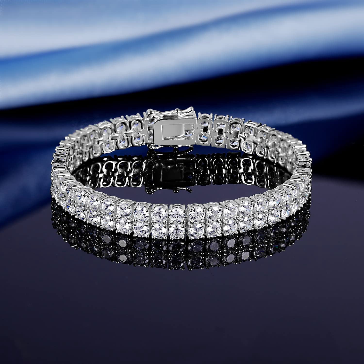 GEMSME Tennis Bracelets for Women Men 18K White Gold Plated 2 Row 3.0 Round Cubic Zirconia Tennis Bracelet Iced Out Hip Hop Bracelet 7.5 Inches
