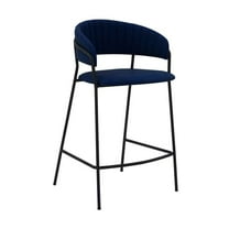 26 in. Nara Counter Height Bar Stool, Blue Faux Leather & Meta