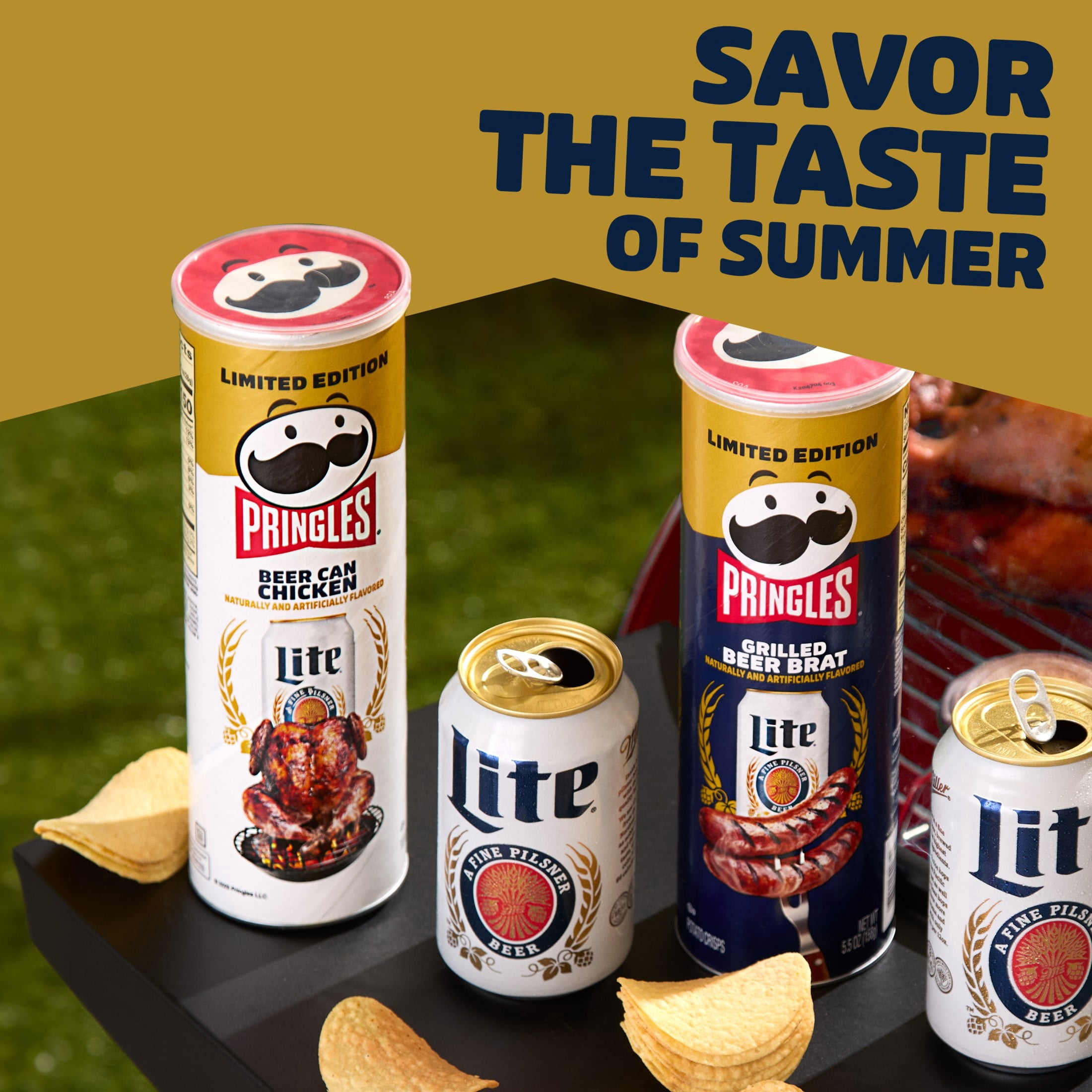 Pringles Miller Lite Grilled Beer Brat Potato Crisps Chips, Lunch Snacks, 5.5 oz Canister