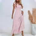 thumbnail image 2 of Giftesty Summer Dresses for Women Clearance Deals Women's Spring and Summer New V-neck Waist Full Skirt Ruffled Elegant Dress Women's Sleeveless V-neck Ankle Dress, 2 of 8