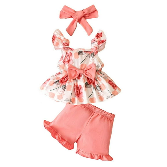 Mercatoo 3Pcs/Set Fashion Toddler Kids Baby Girl Summer Sleeveless T-Shirt Vest Shorts  Headband Summer Clothes Set