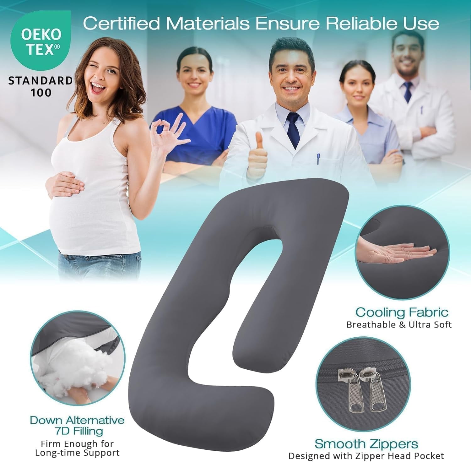 Pregnancy Pillows for Sleeping, Jumbo U Shaped Cooling Full Body Pillow with Removable Cover, Pregnant Women Must Haves, Maternity Essential, Navy