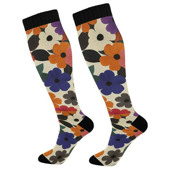 FORMRS Womens Knee High Socks Casual Long Thick Travel Daily Wear, 1 Pair, Large Colorful Flowers Pattern