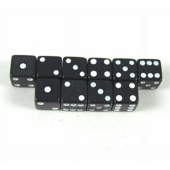 Black Opaque Dice with White Pips D6 8mm (5/16in) Pack of 10 Koplow Games