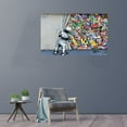 thumbnail image 2 of Banksy Canvas Wall Art Behind the Curtain Street Graffiti Large Canvas Prints for Living Room Bedroom Home Decorations Modern Stretched Framed Artwork 16x12 inch / 40x30 cm, 2 of 6