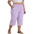 thumbnail image 3 of Diufon Womens Plus Size Capri Pants Summer Elastic High Waist Comfy Capris with Pockets Vacation Beach Trousers, 3 of 9
