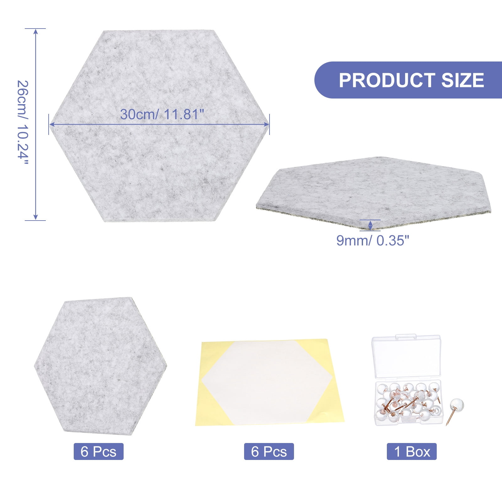 Hexagon Acoustic Panels B1 Fireproof Soundproof Foam Panels with 30 Push Pins(Light Gray)