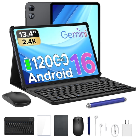 Aorlym P13 Android 16 Tablet, 13 inch Tablets with Gemini AI, IPS 2.4K, 120Hz, 48GB RAM+128GB ROM/2 TF, 12000mAh/18W, T7280 Octa-Core, 16MP, Face ID, 5G WiFi, GPS, OTG, Keyboard Stylus