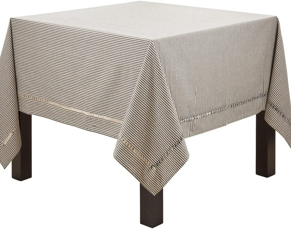 Fennco Styles Modern Stripe Design Hemstitch Cotton Tablecloth 70" W x