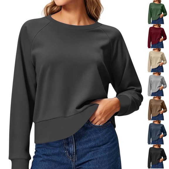 Women's Loose Fit Sweatshirts,Crew Neck Solid Color Long Sleeve Casual Pullover Top,Gym Casual After Workout