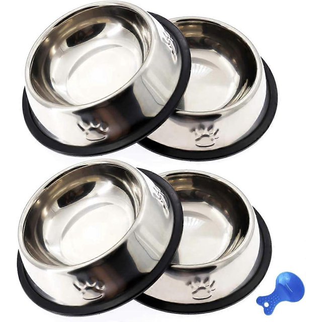 Stainless Steel Cat Bowl, 4 Pack Metal Dog Bowls for Food and Water, Non-Slip Pet Feeding indoor Cats Small Dogs