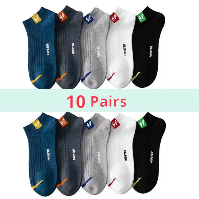 5 Pairs Mens Letters SP Short Socks Spring And Summer Shallow Low Top Sport Short Socks Trend In Tube Socks Low Tube 10 Pairs One Size