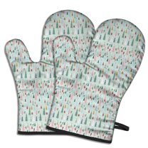 Cute Oven Mitts,Light Blue Christmas Tree Pattern Oven Mitt 2-Pack Set,Kitchen Gloves for Oven,Heat Resistant Oven Mitts 7.7"x12"