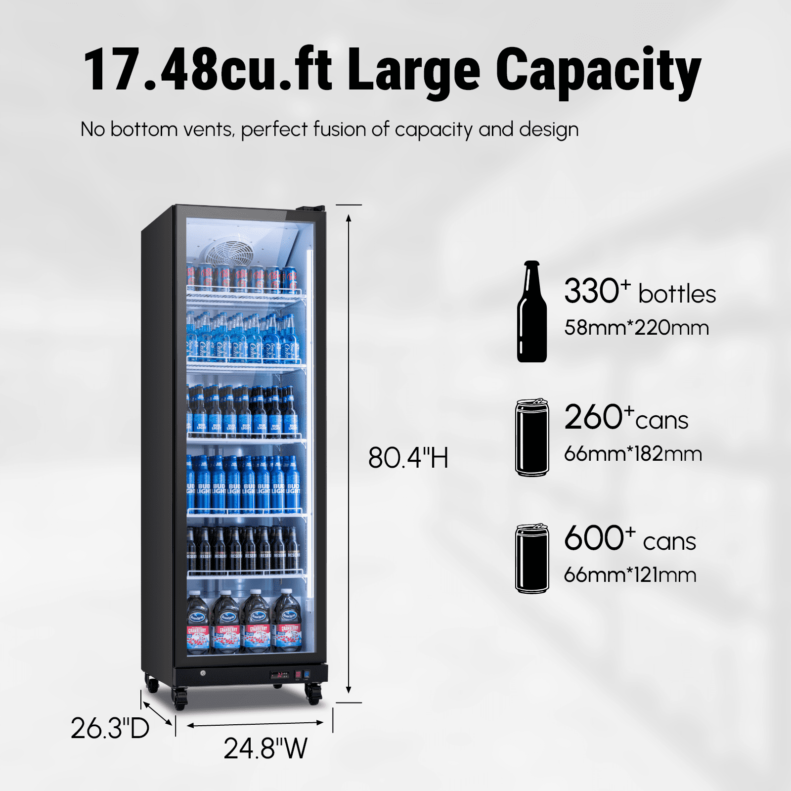 Yeego 17.48 Cu. Ft Commercial Refrigerator,350 Cans Merchandiser Refrigerator with LED Light & Adjustable Shelves