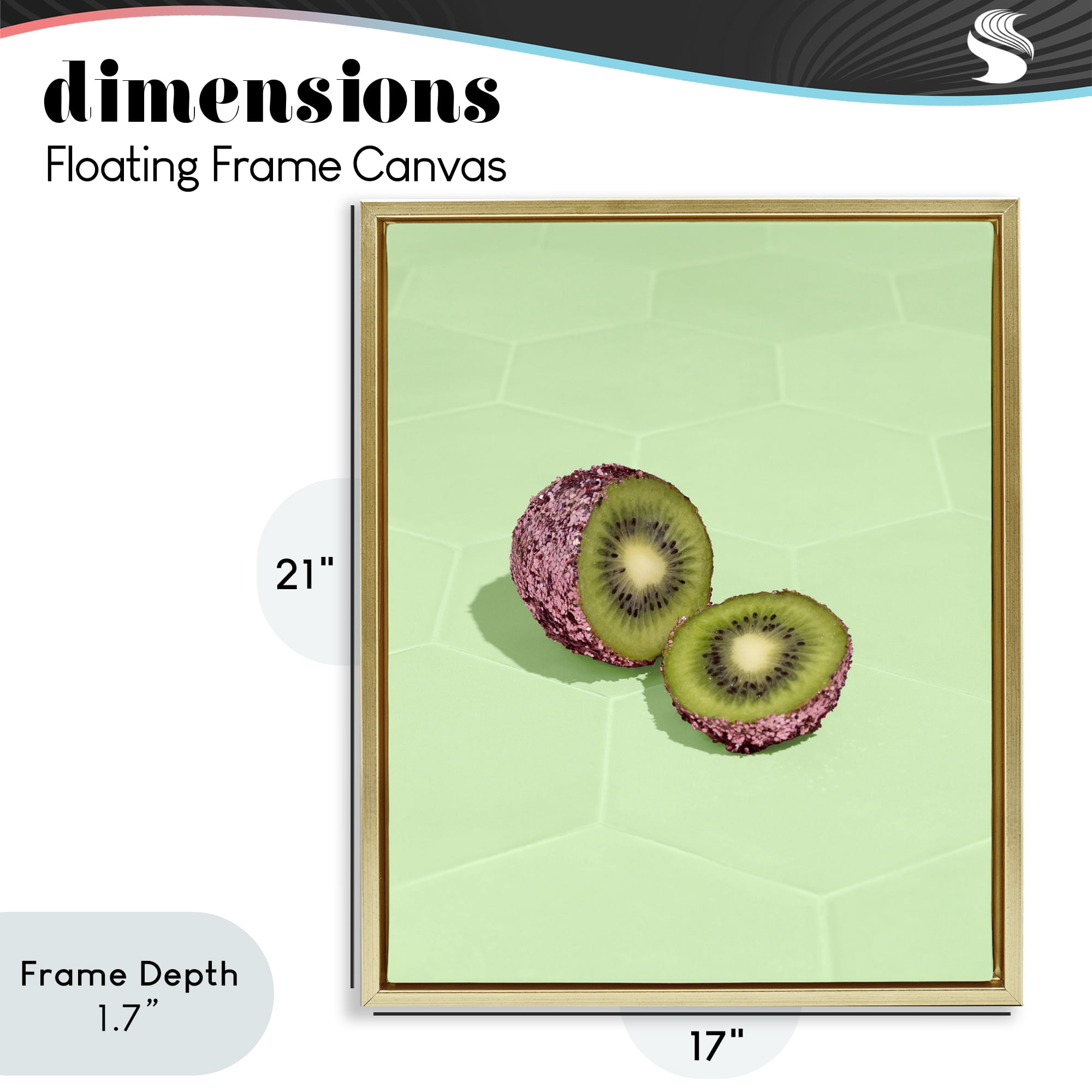 Stupell Industries Green Glimmer Kiwi Gold Framed Floater Canvas Wall Art, design by LISH Creative