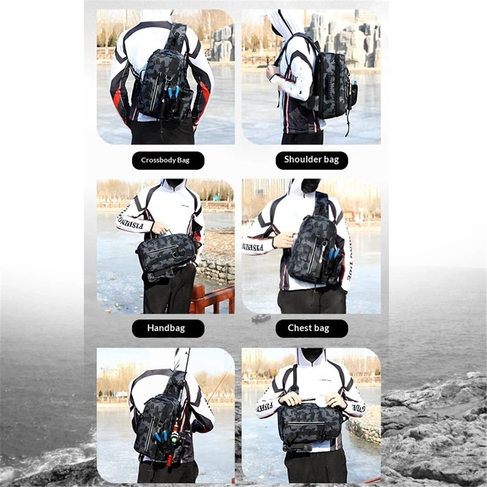 Fishing Backpack , Waterproof Fishing Sling Tackle Bag For Fishing Gear for Men With Fishing lures, Fishing pliers, Fish Lip Gripper.（oniy bag）