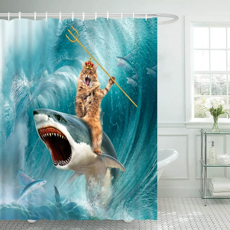 Funny Shark Bathing Shower Curtain Funny Bathroom Shower Curtains Cool  Animal Waterproof Polyester Fabric 60 x 72 Inch
