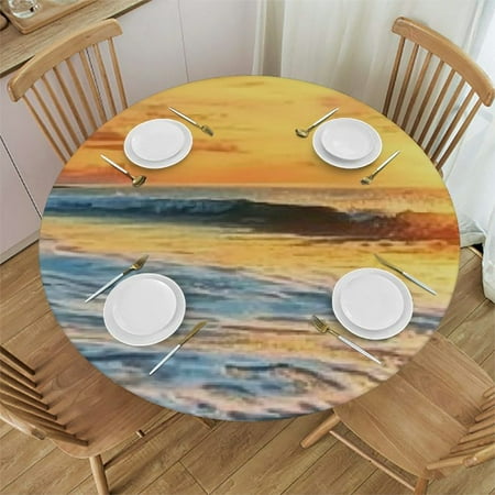 

SHERONV Sunset Waves Beach Round Tablecloth Stain-Resistant 100% Polyester 38 -42
