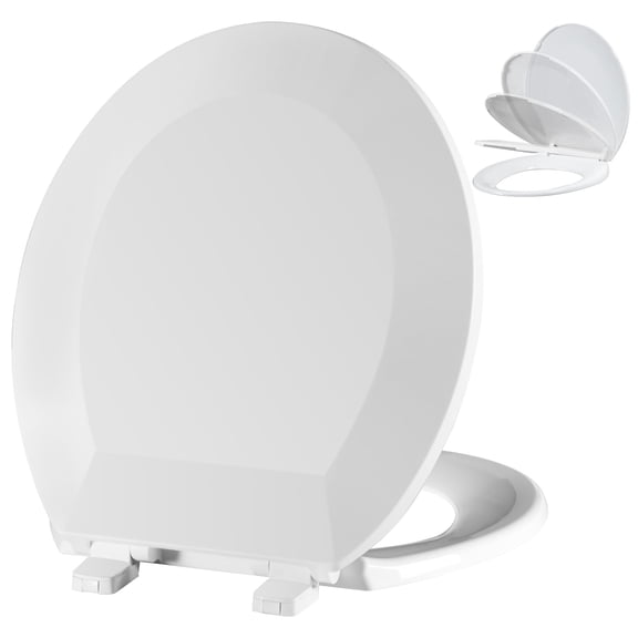 Angol Shiold Round Toilet Seat - Slow Close Hinges, Ergonomic Design with Grip-Tight Bumpers, Safe Easy-Clean PP Material, Fit 16.5" Round, White