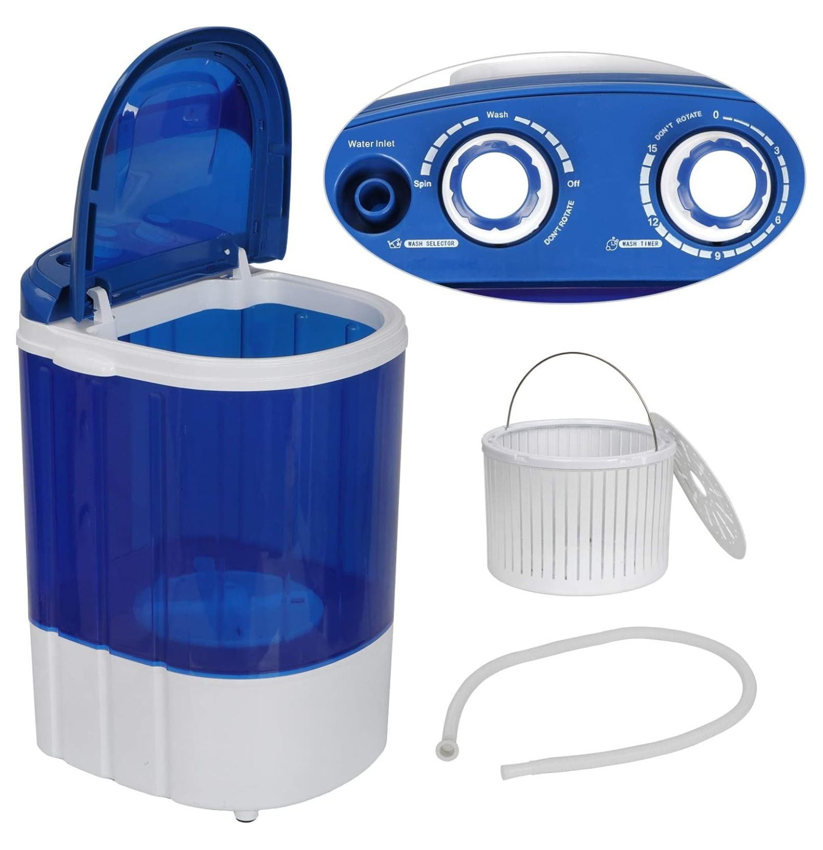 SONGMY 8 lbs Portable Mini Washing Machine - Semi-Automatic Compact Washer Spinner for Apartments, RV, Camping, Single Translucent Tub Blue