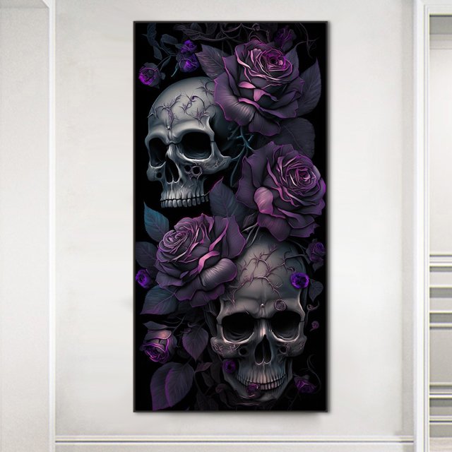 Cuadros Decorativos Pintura de diamante 5D DIY Taladro redondo completo Calavera oscura Decoración del hogar (NH3643) Wdftyju embutido en tela
