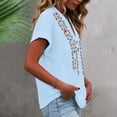 thumbnail image 4 of ClodeEU Women's V Neck Short Sleeve Embroidered Blouse,Casual Loose Fit Button Top Light Blue,Women's Plus XXXL, 4 of 6