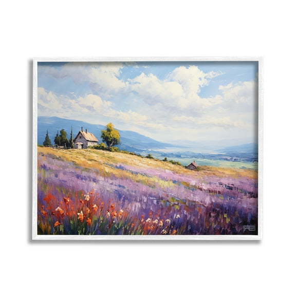 Stupell Industries Cottage Meadow View Landscape Painting White Framed Art Print Wall Art, 30 x 24