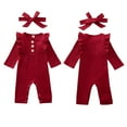 thumbnail image 5 of Esho Baby Girls Cotton Ruffled Romper + Headband Outfits Clothes Set Infants Long Sleeve Bodysuits, 0-18 Months, 5 of 8