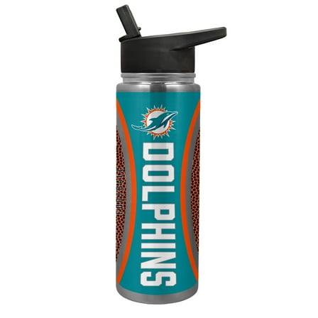 Miami Dolphins 24 ounce vacuum insulated stainless steel waterbottle with Gameball graphic