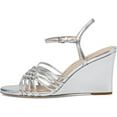 thumbnail image 4 of Cole Haan Jitney Knot Silver Leather Ankle Strap Open Toe Wedge Heeled Sandals (Silver Leather, 5.5), 4 of 6